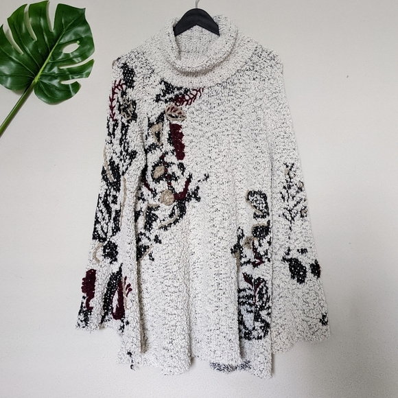 🔴 Solitaire cowl neck bell sleeve soft flare floral sweater size large - Picture 1 of 7